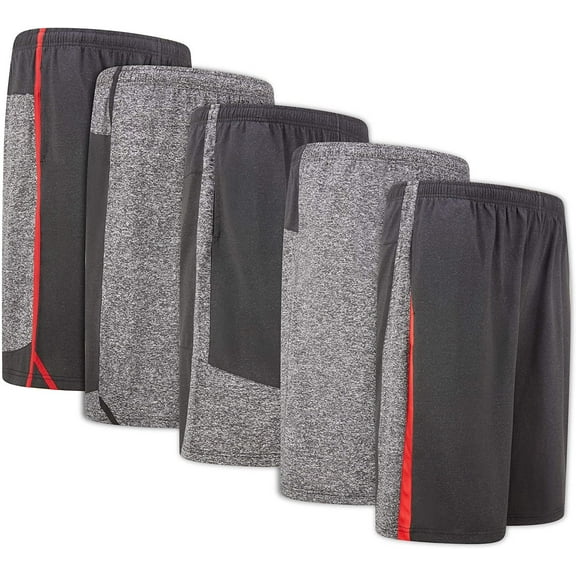 5 Pack: Men's Active Performance Quick-Dry Athletic Workout Training Stretch Basketball Gym Knit Shorts