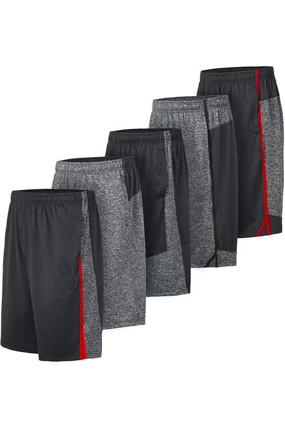 5 Pack: Men's Active Performance Quick-Dry Athletic Workout Training Stretch Basketball Gym Knit Shorts