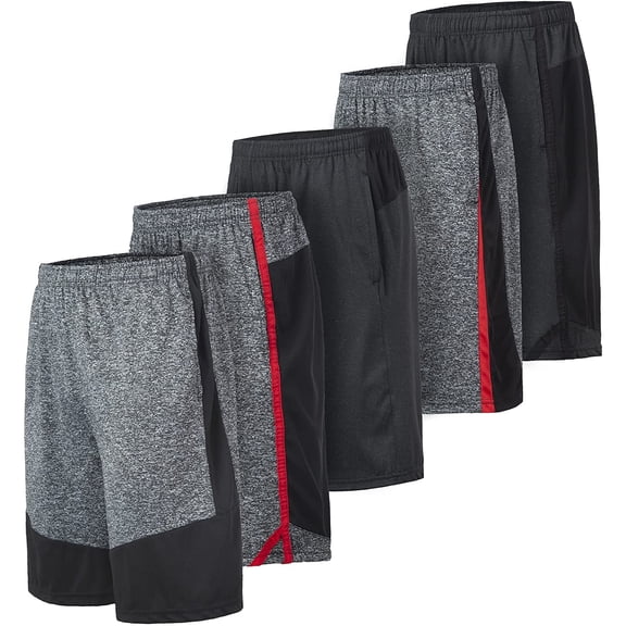 5 Pack: Men's Active Performance Quick-Dry Athletic Workout Training Stretch Basketball Gym Knit Shorts