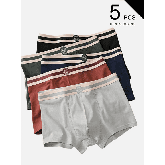 5-Pack Men's Boxers | Color-Block Striped Waistband with Unique Badge, 95% Cotton & 5% Spandex Blend - Breathable, Skin-Friendly & Stylish for Daily Wear