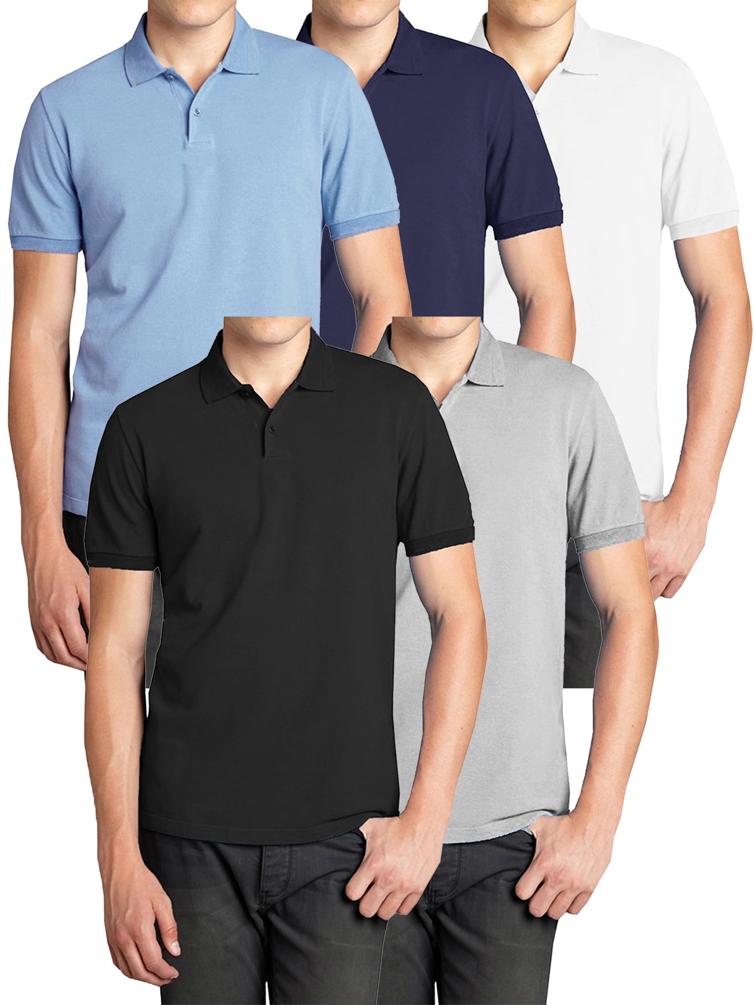 5-Pack Men's Comfort Pique Polo Shirt (S-5XL) - Walmart.com