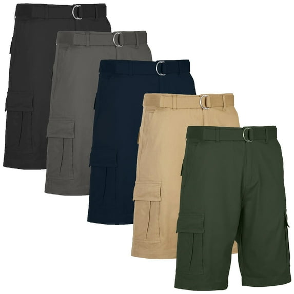 5-Pack Men's Cotton Flex Stretch Cargo Shorts With Belt (Sizes, 30-42)