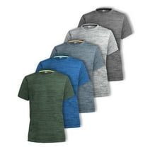 [5 Pack] Men’s Dry-Fit Active Athletic Performance Crew Neck T Shirts - Running Gym Workout Short Sleeve Quick Dry Tee Top