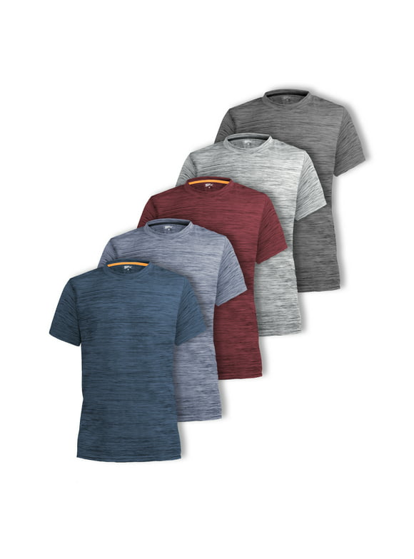 [5 Pack] Men’s Dry-Fit Active Athletic Performance Crew Neck T Shirts - Running Gym Workout Short Sleeve Quick Dry Tee Top