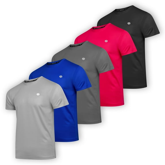 5 Pack: Men’s Dry-Fit Moisture Wicking Active Athletic Training, Workout, Running, Sports Performance Crew Neck