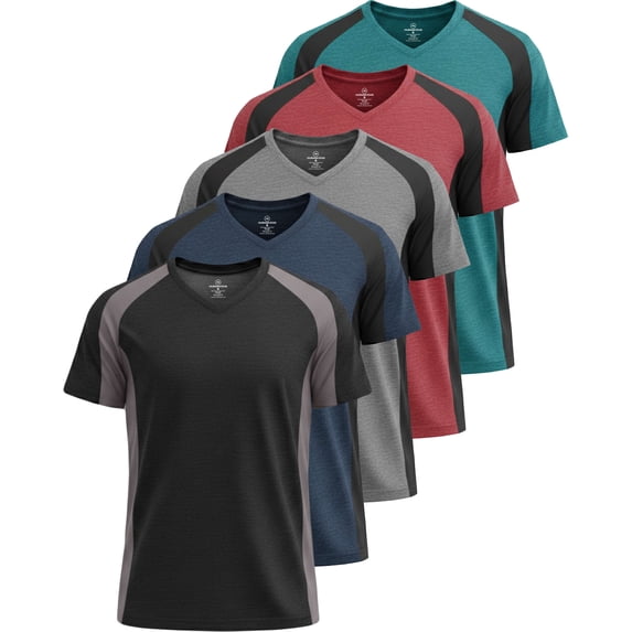 5 Pack Men's Dry Fit V Neck Workout T Shirts Athletic Gym Fitness Tees