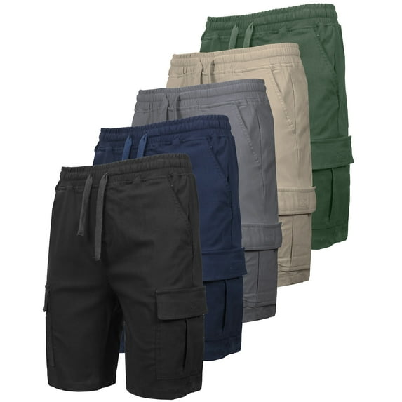 5-Pack Men’s Flex Cargo Shorts with Elastic Waistband and Drawstring – Comfortable Fit with 6 Pockets and Stretch Fabric (S-2XL)