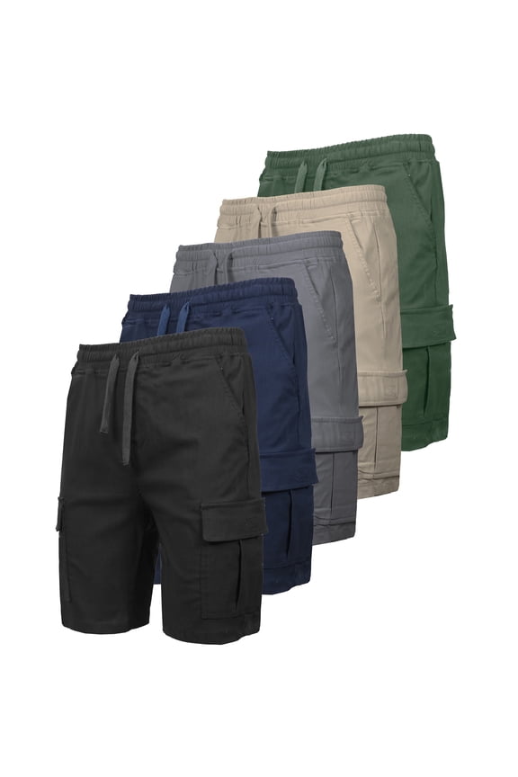 5-Pack Men’s Flex Cargo Shorts with Elastic Waistband and Drawstring – Comfortable Fit with 6 Pockets and Stretch Fabric (S-2XL)