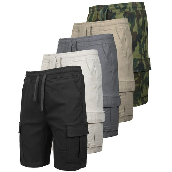 5-Pack Men’s Flex Cargo Shorts with Elastic Waistband and Drawstring – Comfortable Fit with 6 Pockets and Stretch Fabric (S-2XL)