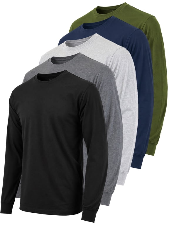 5-Pack Men's Long Sleeve Crew Neck T-Shirt Tee Soft Work Casual Jersey Tees