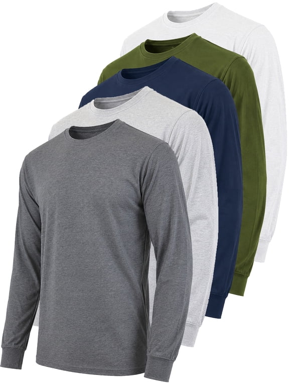 5-Pack Men's Long Sleeve Crew Neck T-Shirt Tee Soft Work Casual Jersey Tees