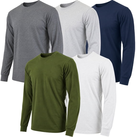 5-Pack Men's Long Sleeve Crew Neck T-Shirt Tee Soft Work Casual Jersey Tees