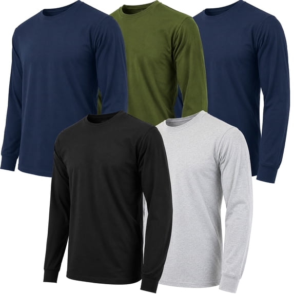 5-Pack Men's Long Sleeve Crew Neck T-Shirt Tee Soft Work Casual Jersey Tees