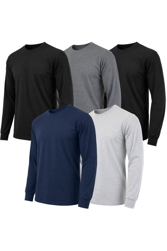 5-Pack Men's Long Sleeve Crew Neck T-Shirt Tee Soft Work Casual Jersey Tees