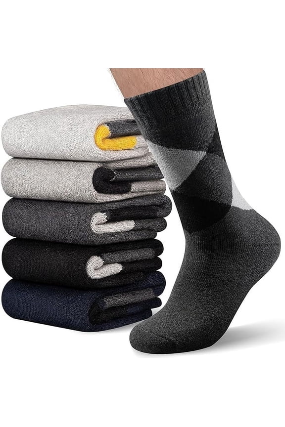 5 Pack Men's Merino Wool Socks, Winter Thick Warm Thermal Crew Boot Socks, Christmas Gifts Presents for Him Dad Husband (Multicolor, S)