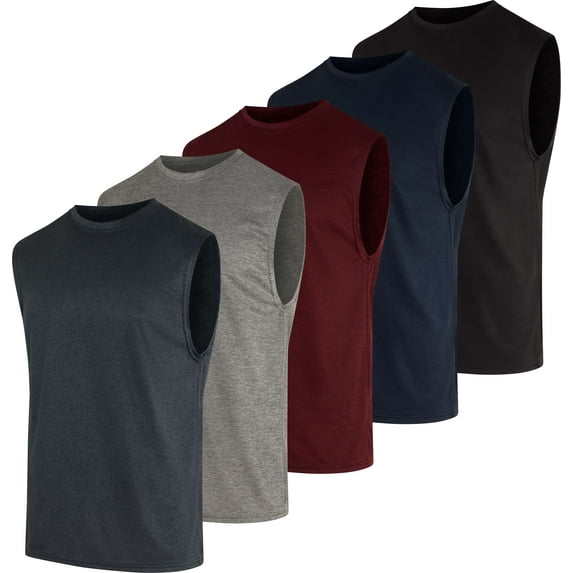 Real Essentials 5 Pack: Men's Mesh Active Athletic Tech Tank Top - Workout & Training Activewear (Available in Big & Tall)