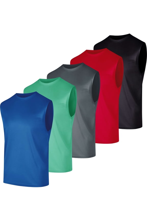 5 Pack: Men's Mesh Active Athletic Tech Tank Top - Workout & Training Activewear (Available in Big & Tall)