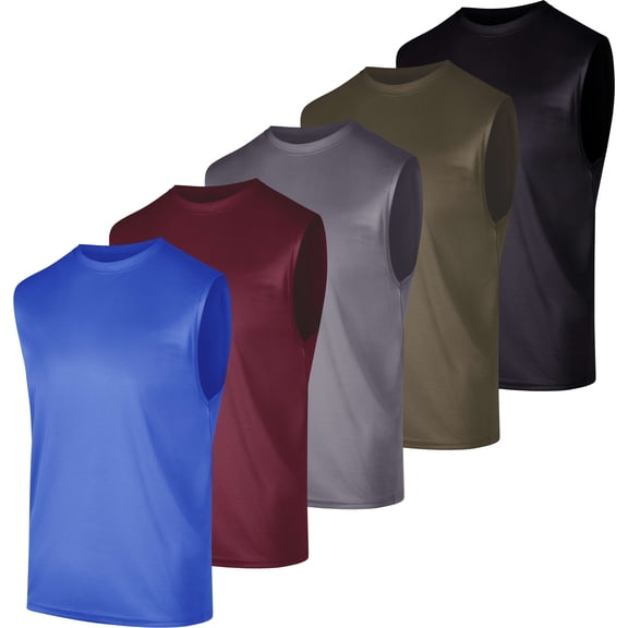 Real Essentials 5 Pack: Men's Mesh Active Athletic Tech Tank Top - Workout & Training Activewear (Available in Big & Tall)