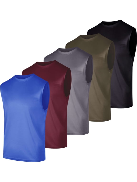 5 Pack: Men's Mesh Active Athletic Tech Tank Top - Workout & Training Activewear (Available in Big & Tall)