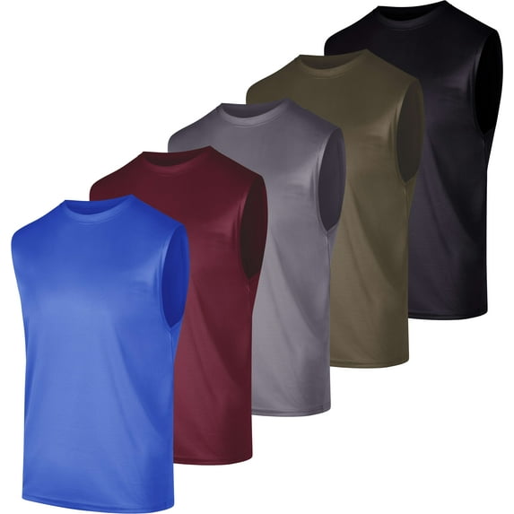 Real Essentials 5 Pack: Men's Mesh Active Athletic Tech Tank Top - Workout & Training Activewear (Available in Big & Tall)