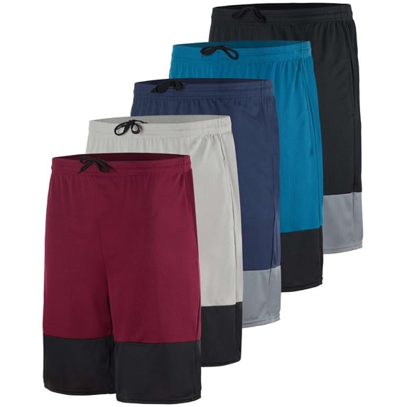 Real Essentials 5 Pack: Men's Mesh Athletic Basketball Shorts Quick Dry Activewear with Pockets