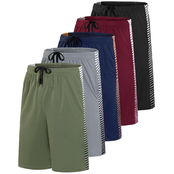 Real Essentials 5 Pack: Men's Mesh Athletic Basketball Shorts Quick Dry Activewear with Pockets