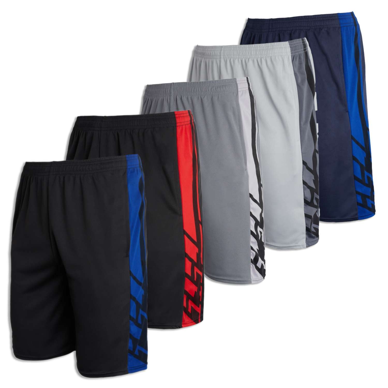 Real Essentials 5 Pack: Men's Quick-Dry Mesh Athletic Shorts with