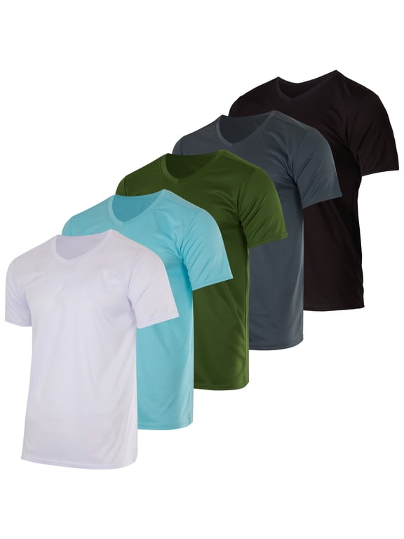 5 Pack: Men's Mesh V Neck T Shirts Dry Fit Athletic Workout Gym Running Tees