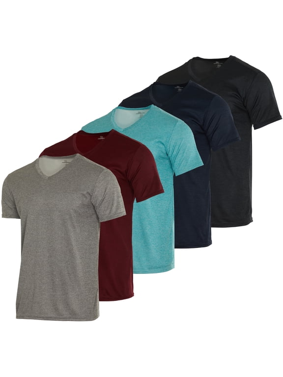 5 Pack: Men's Mesh V Neck T Shirts Dry Fit Athletic Workout Gym Running Tees