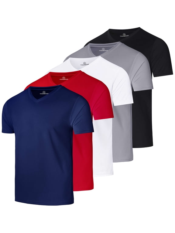 5 Pack: Men's Mesh V Neck T Shirts Dry Fit Athletic Workout Gym Running Tees