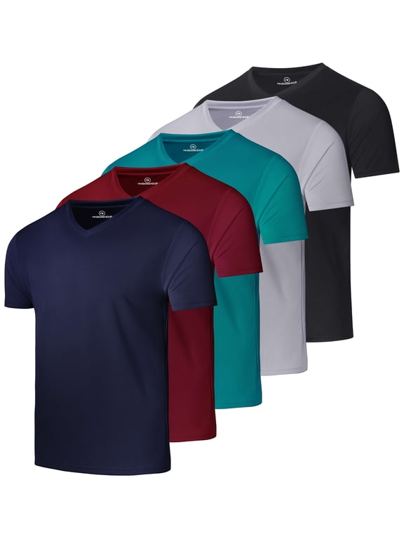 5 Pack: Men's Mesh V Neck T Shirts Dry Fit Athletic Workout Gym Running Tees