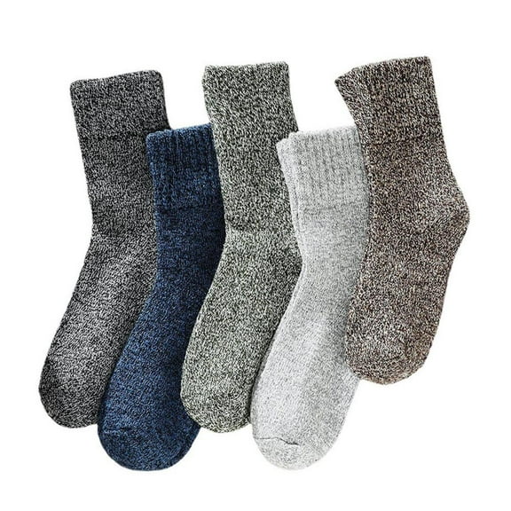 5-Pack Men's Mid-Calf Winter Socks Warm Thermal Ankle Length Polyester Crew Socks for Outdoor Activities and Daily Comfort