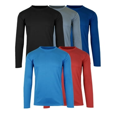 5-Pack Men's Moisture Wicking Long Sleeve Peformance Tagless Tee (Sizes, S-2XL)