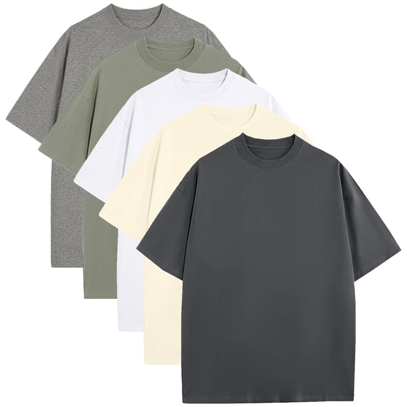 5-Pack Men's Oversized Heavyweight Cotton Crew Neck Short Sleeve Tshirts Loose Fit Tops (S-3XL)