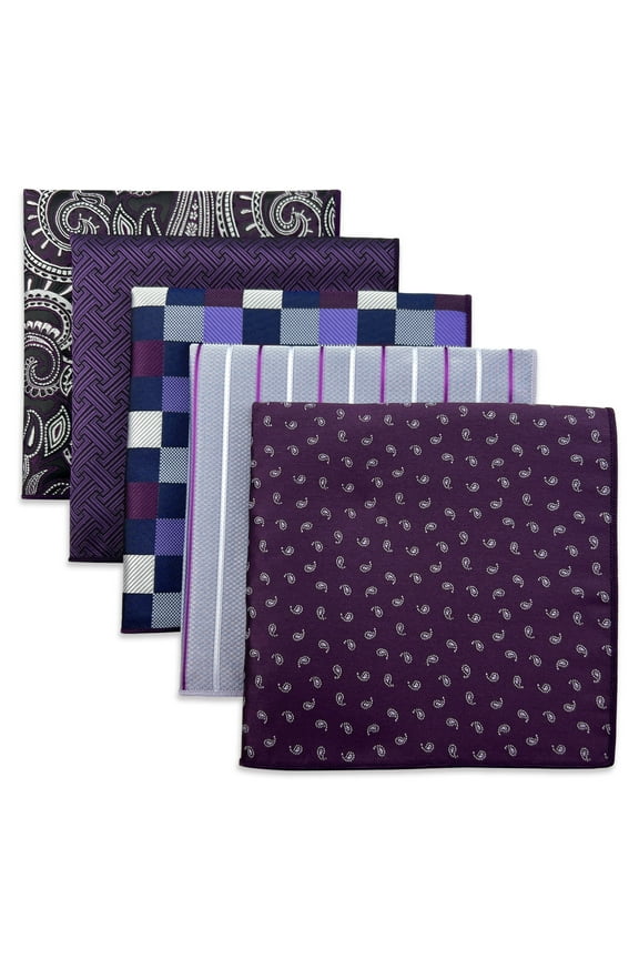 5 Pack Men's Pocket Squares Set 12.6" Formal Handkerchiefs for Suits Weddings Tuxedos Assorted Colors Patterns No.14