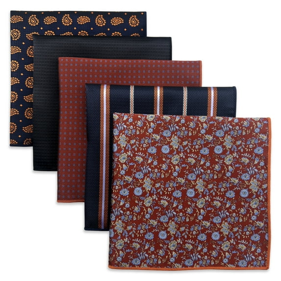 5 Pack Men's Pocket Squares Set 12.6" Formal Handkerchiefs for Suits Weddings Tuxedos Assorted Colors Patterns No.1