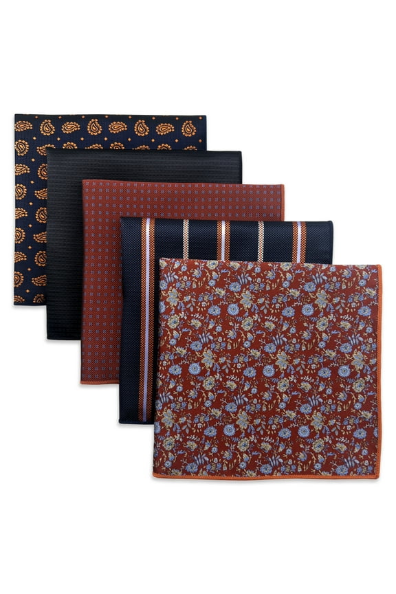 5 Pack Men's Pocket Squares Set 12.6" Formal Handkerchiefs for Suits Weddings Tuxedos Assorted Colors Patterns No.1