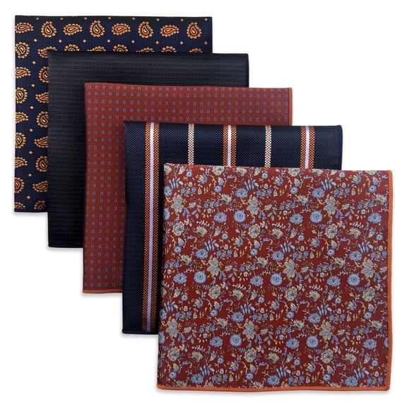 5 Pack Men's Pocket Squares Set 12.6" Formal Handkerchiefs for Suits Weddings Tuxedos Assorted Colors Patterns No.1
