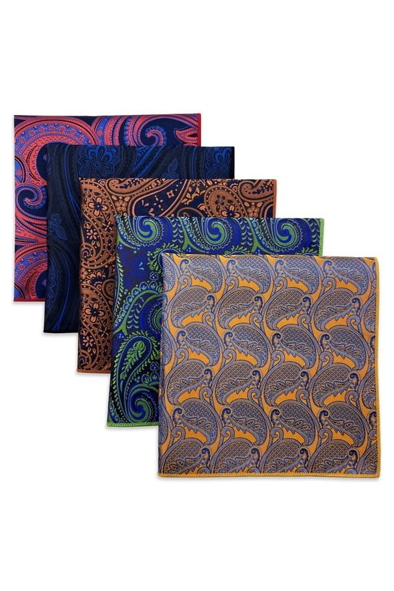 5 Pack Men's Pocket Squares Set 12.6" Formal Handkerchiefs for Suits Weddings Tuxedos Assorted Colors Patterns No.23