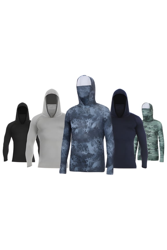5 Pack Men's Quick Dry Compression Fishing Shirt, Long Sleeve Sun Hoodie for Outdoor Work, Size M