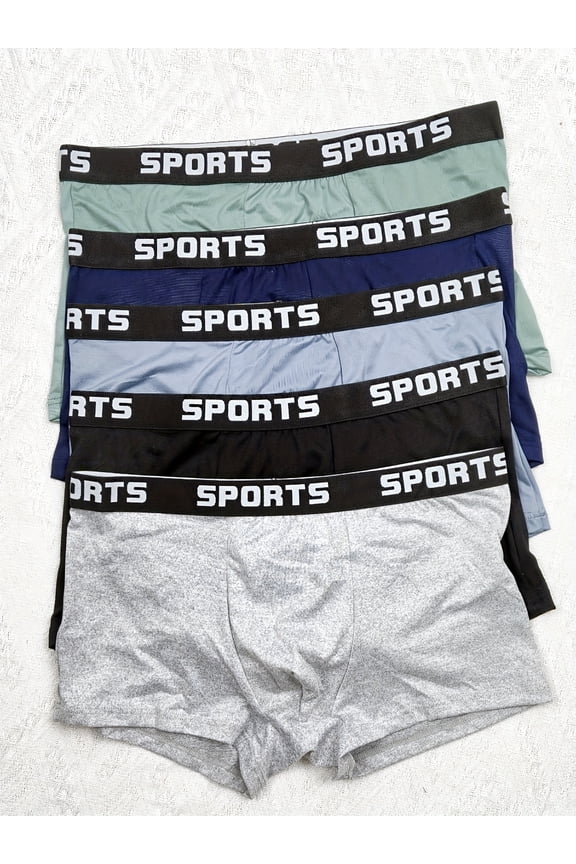 5-Pack Men's "SPORTS" Athletic Boxers | High-Elastic Breathable Fabric for Quick-Drying, Color-Block Waistband Snug Fit, Multi-Color for Fitness/Daily. Comfort & Function Men's Underwear