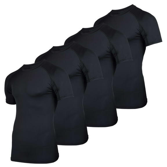 Real Essentials 4 Pack: Men's Short Sleeve Compression T-Shirt Base Layer Undershirt Athletic Top (Available in Big & Tall)