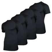 Real Essentials 4 Pack Mens Short Sleeve Compression T-Shirt Base Layer Undershirt Athletic Top Available in Big & Tall