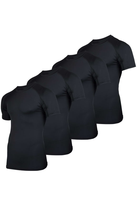 4 Pack: Men's Short Sleeve Compression T-Shirt Base Layer Undershirt Athletic Top (Available in Big & Tall)