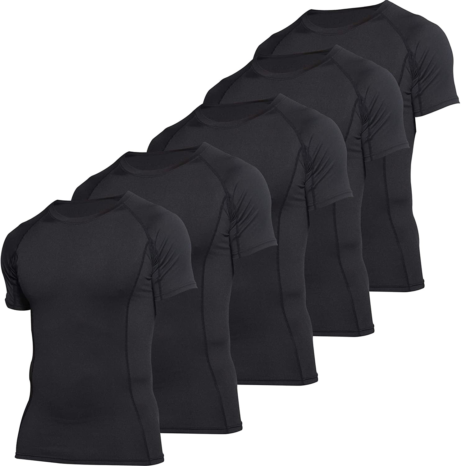 5 Pack: Men's Short Sleeve Compression Shirt Base Layer Undershirts ...
