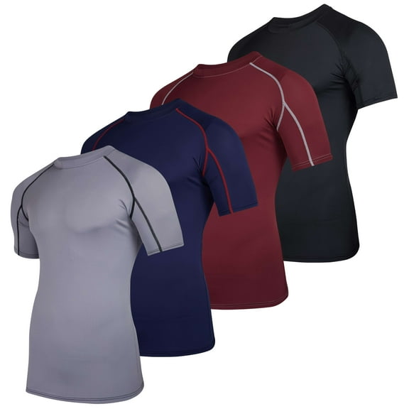 Real Essentials 4 Pack: Men's Short Sleeve Compression T-Shirt Base Layer Undershirt Athletic Top (Available in Big & Tall)
