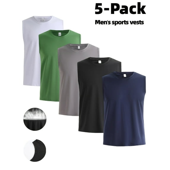 5 Pack Men's Sleeveless Sports Quick-dry Tank Tops - Breathable, Fast-drying High Elasticity Fabric,Suitable for Gym and Fitness Training, USA Sizes m-xxxxl