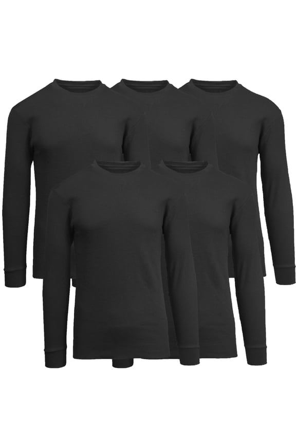 5-Pack Men's Thermal Shirts - Waffle Knit Henley & Crew Neck Styles, Long Sleeve, Soft & Warm Layers for Winter