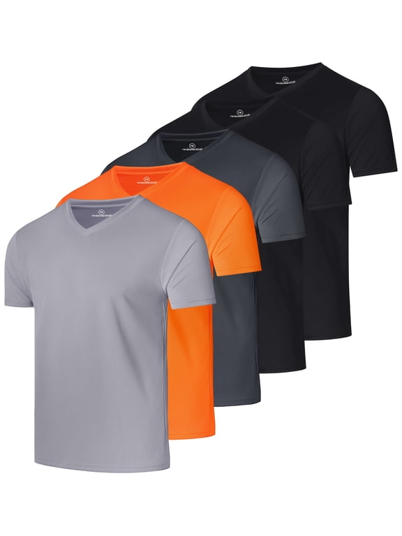 5 Pack: Men's Mesh V Neck T Shirts Dry Fit Athletic Workout Gym Running Tees