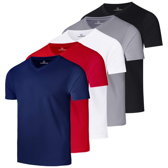 Real Essentials 5 Pack: Men's Mesh Quick Dry Short Sleeve V-Neck T-Shirt - Athletic Performance (Available in Big & Tall)